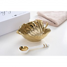 Чаша с ложкой набор подарочный Gold Leaf SET2013